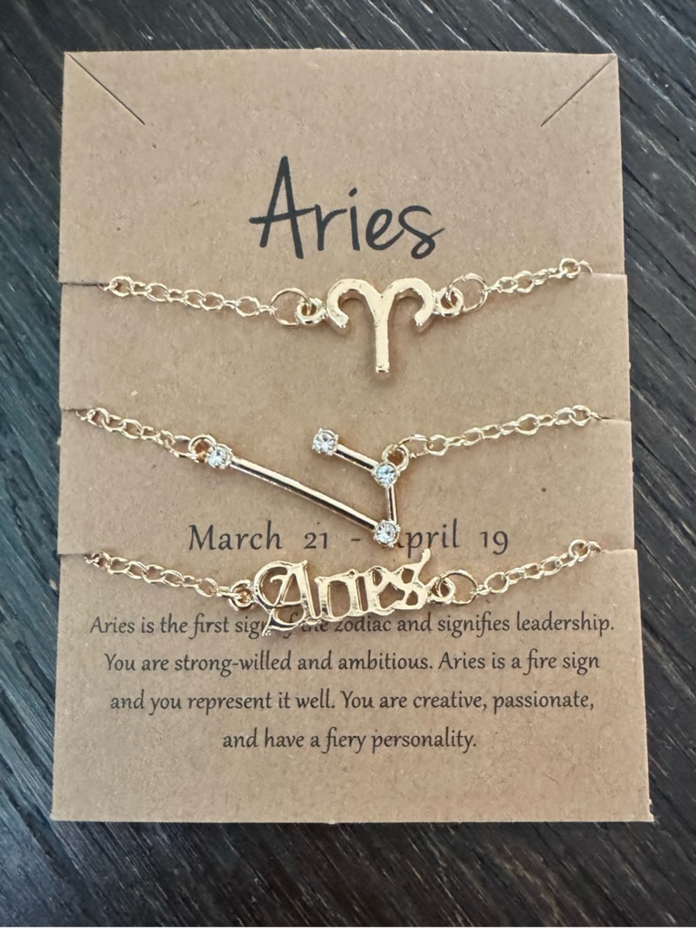 Aries Gold Zodiac Necklace Set - Gold Aries Constellation & Script